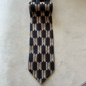 BOLGHERI 100% Silk Tie ITALY Abstract  Geometric Black Taupe Blue Yellow Necktie